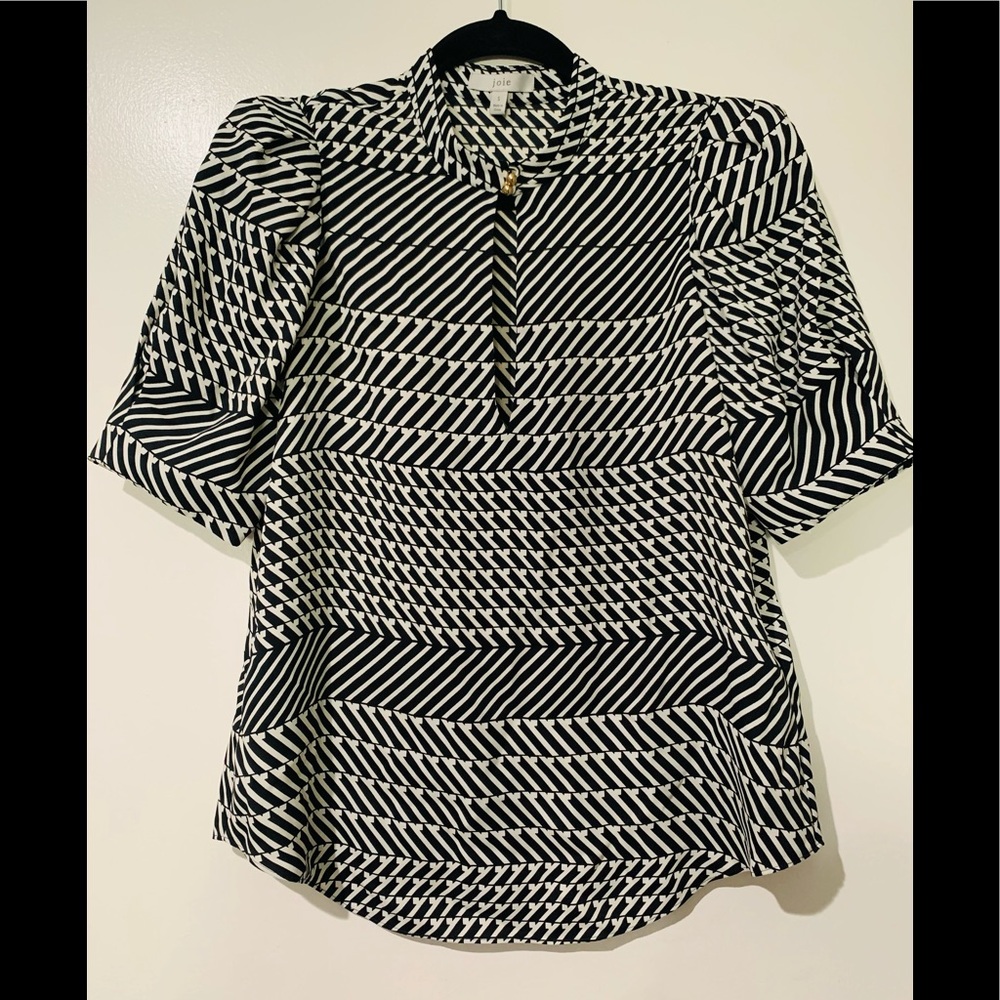 Joie black and white puff sleeve blouse